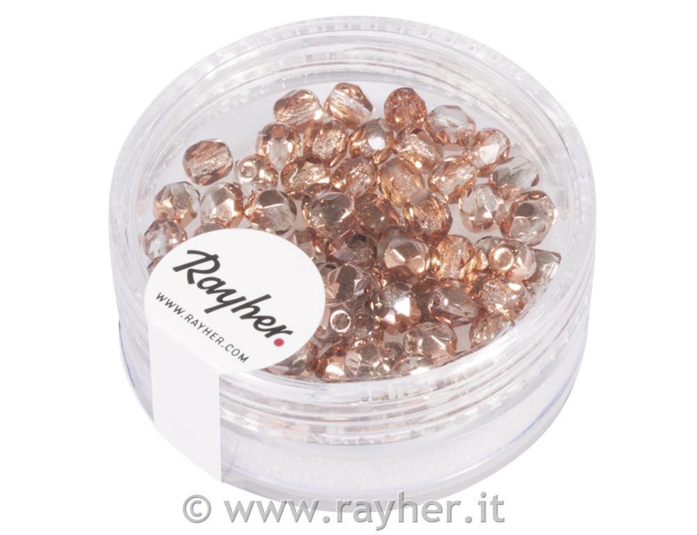 Perla sfaccettata vetro, 4mm o, rame semiopaco, scatolina 100pz