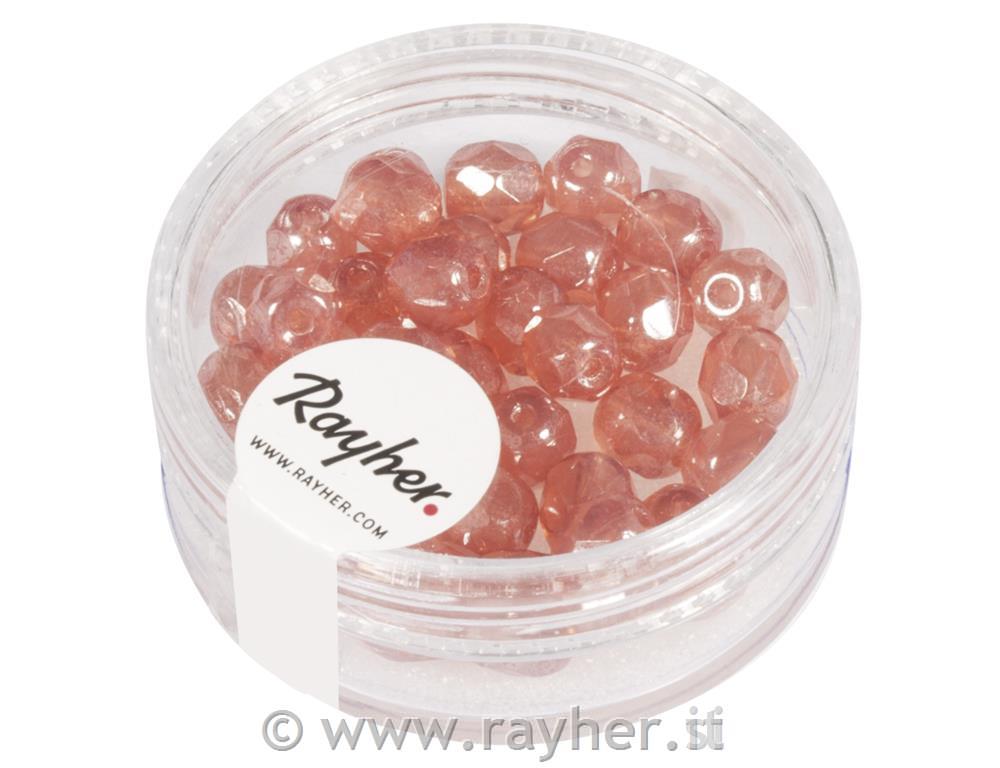 Polished glass beads, 6 mm o,, pink opaque, box 50 pcs.