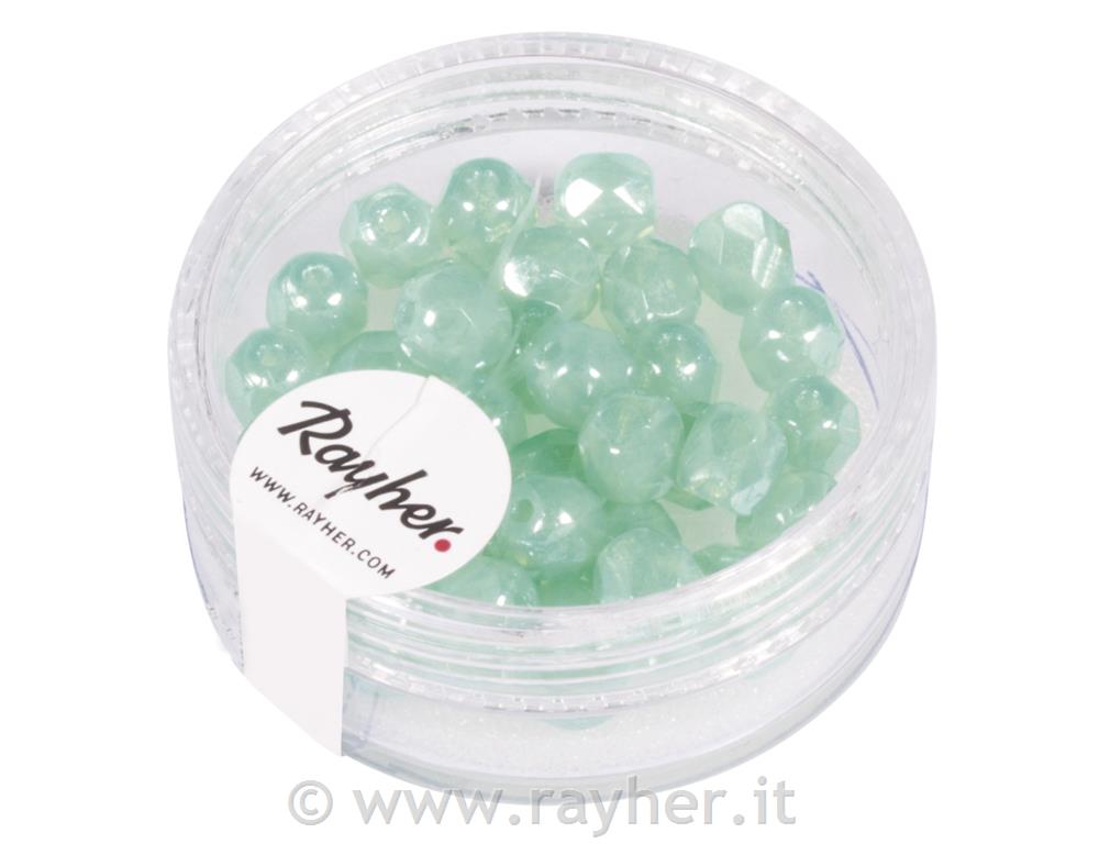 Perline trasparenti, 6 mm o, , verde menta opaco, scatolina 50 pz