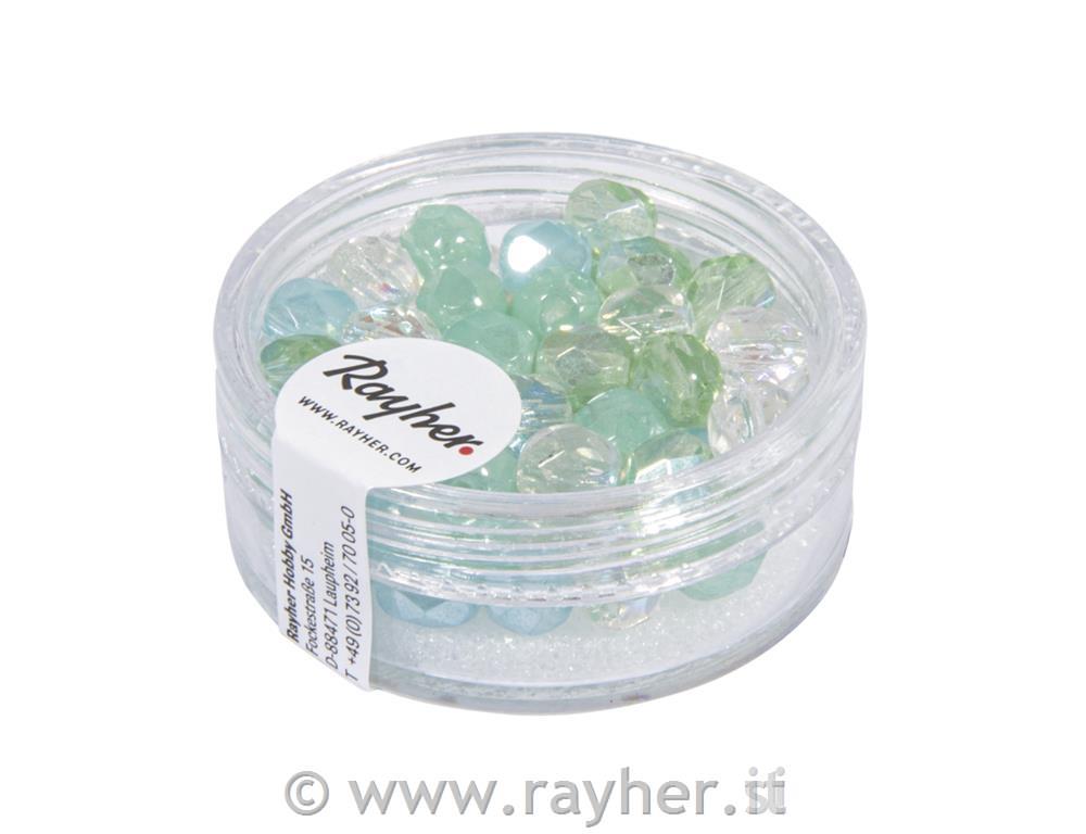 Perle in vetro sfaccettate, 4mm, sea aqu