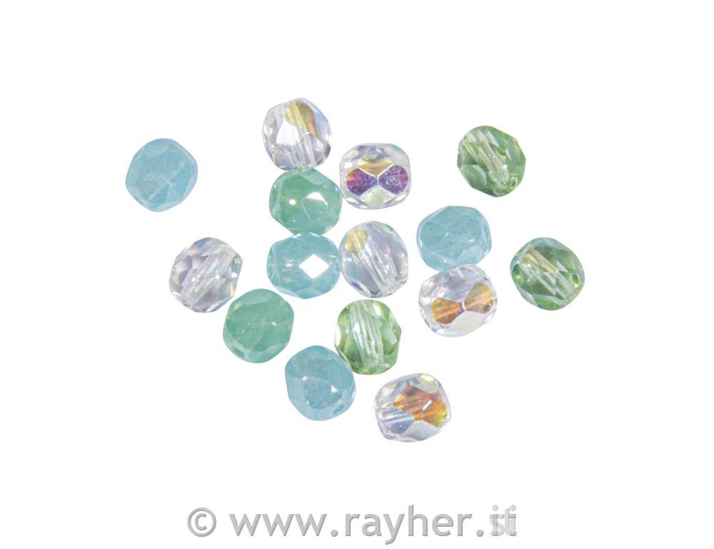 Perle in vetro sfaccettate, 4mm, sea aqu