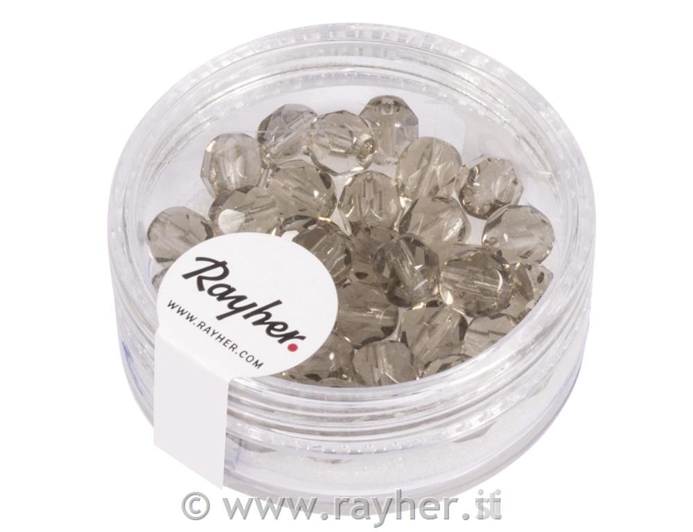 Perline trasparenti, 6 mm o, , taupe trasparente, scatolina 50 pz