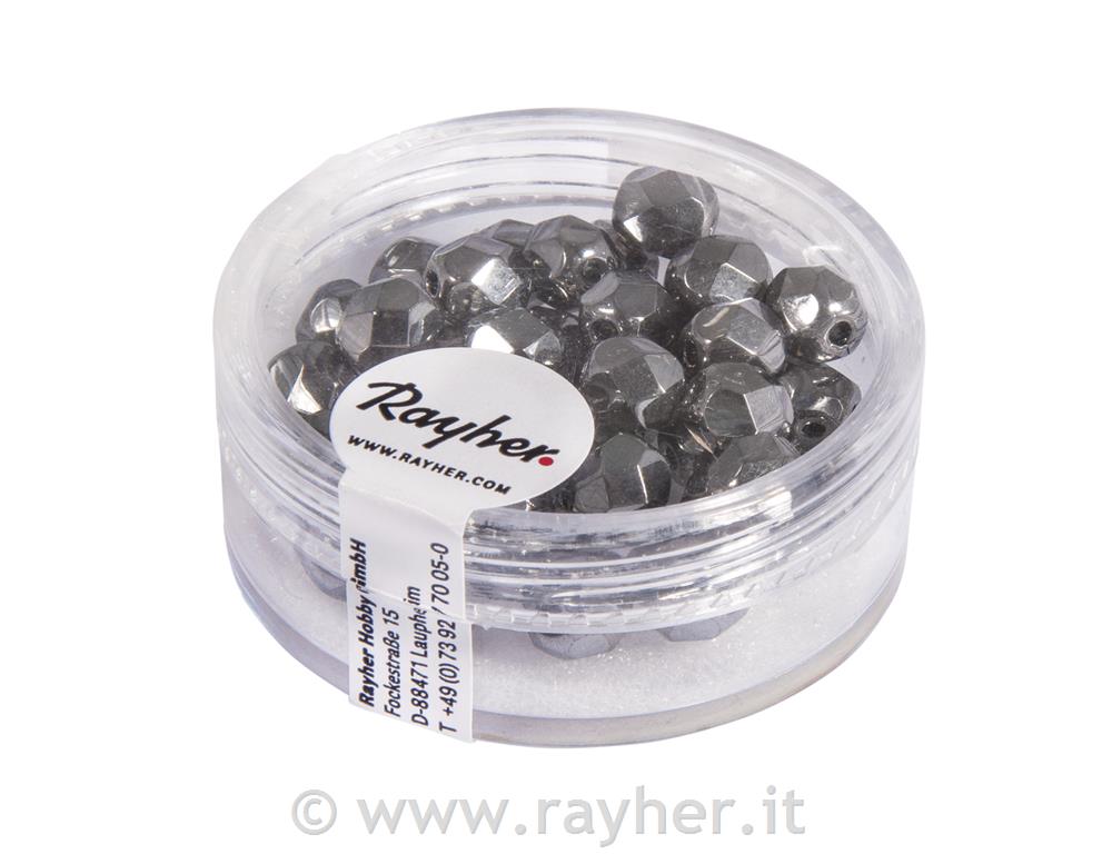 Perle steklene brušene, 6 mm, antracit opak, 50 kos