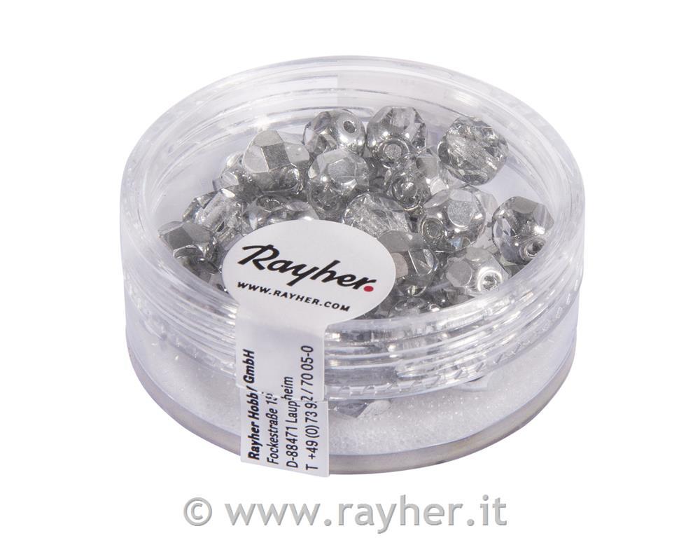 Perle steklene brušene, 6 mm, pol-srebne opak, 50 kos