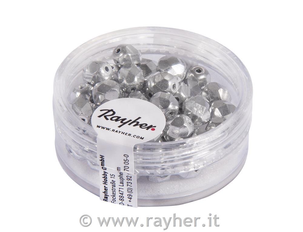 Perline trasparenti, 6 mm o, , argento opaco, scatolina 50 pz