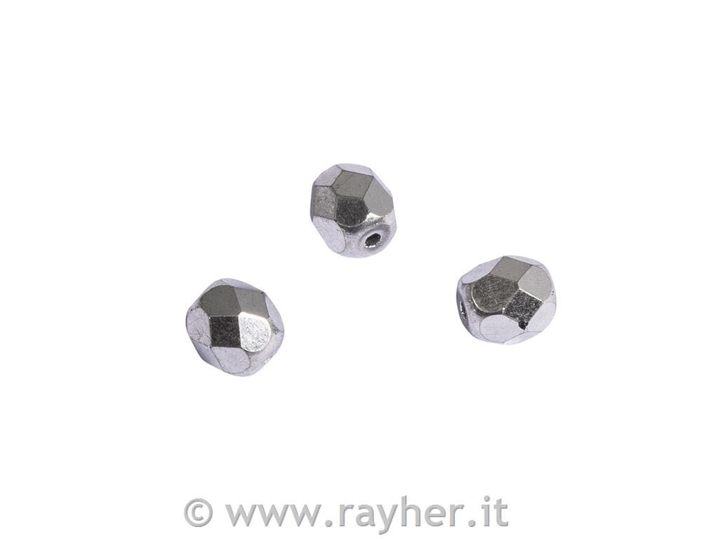 Perline trasparenti, 6 mm o, , argento opaco, scatolina 50 pz