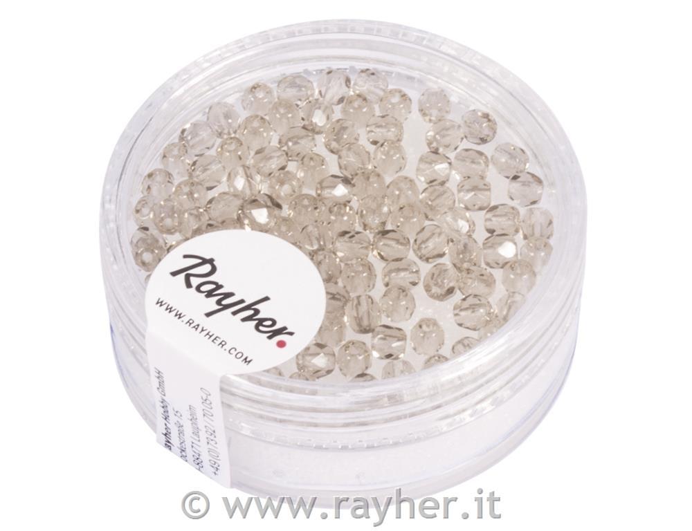 Perla vetro sfacciettata, 3mm o, taupe trasparente, scat. 100pz