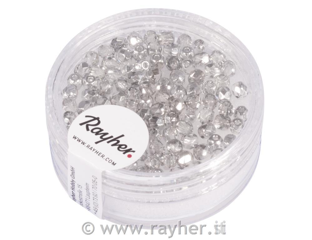 Perle steklene brušene, 3mm, pol-srebne opak, 100 kos