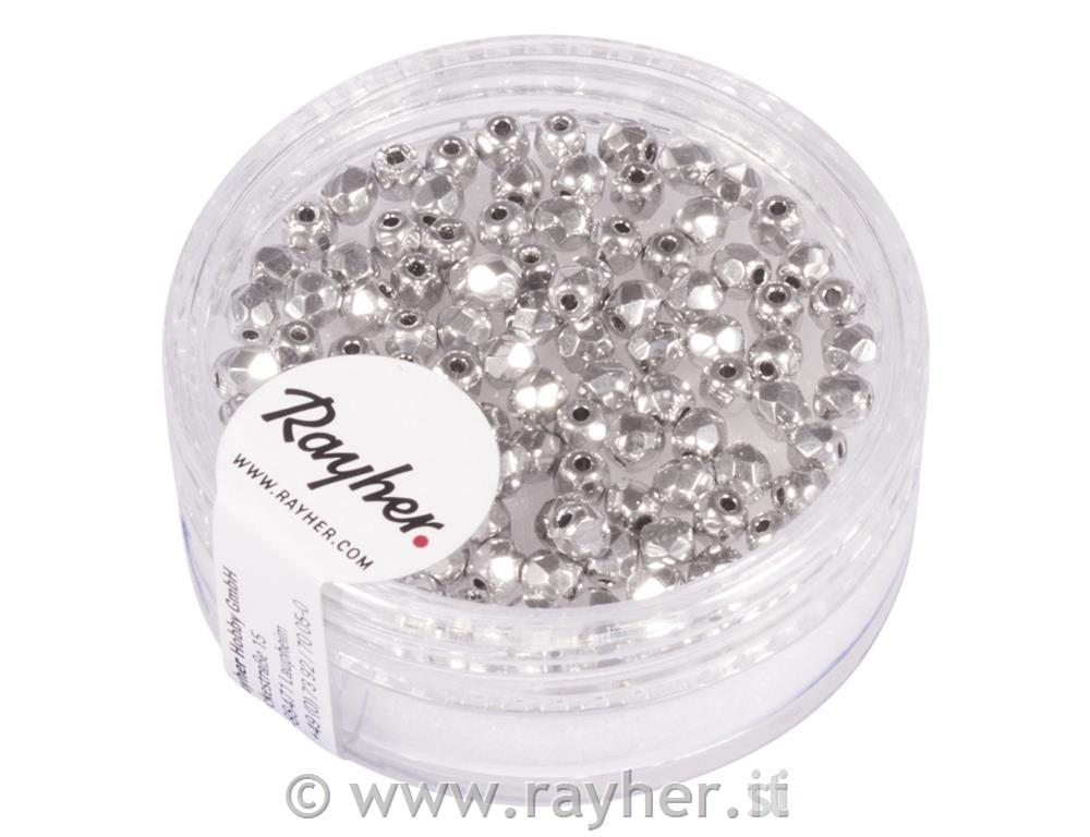 Perla vetro sfacciettata, 3mm o, argentoopaco, scat. 100pz