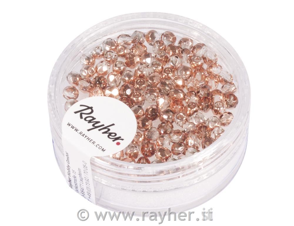 Perla vetro sfacciettata, 3mm o, rame semiopaco, scat. 100pz