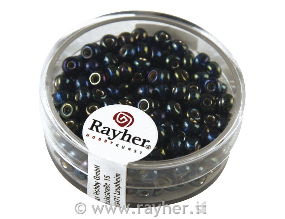 Rocailles foro argentato+Rainbow, o 4mmscat. 17gpetrolio