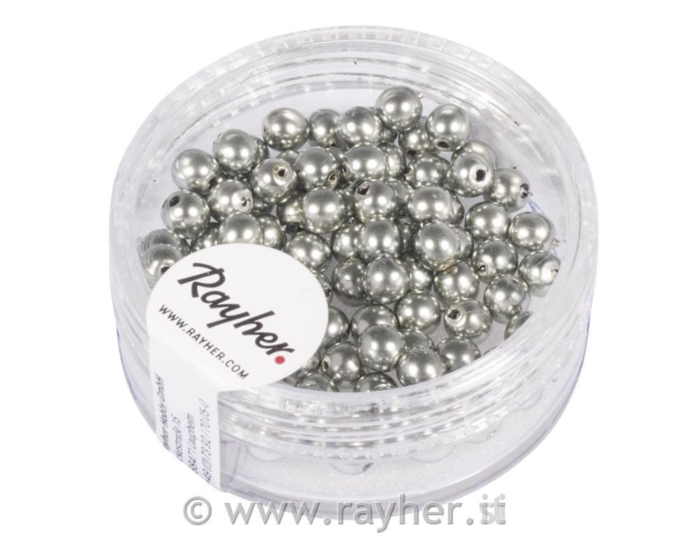 Perle cerate vetro rinascimentali, 4mm o, argento antico, scatolina 85pz