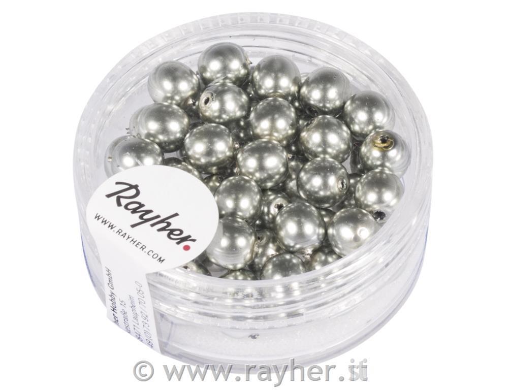 Perle cerate vetro rinascimentali, 6mm o, argento antico, scatolina 45pz