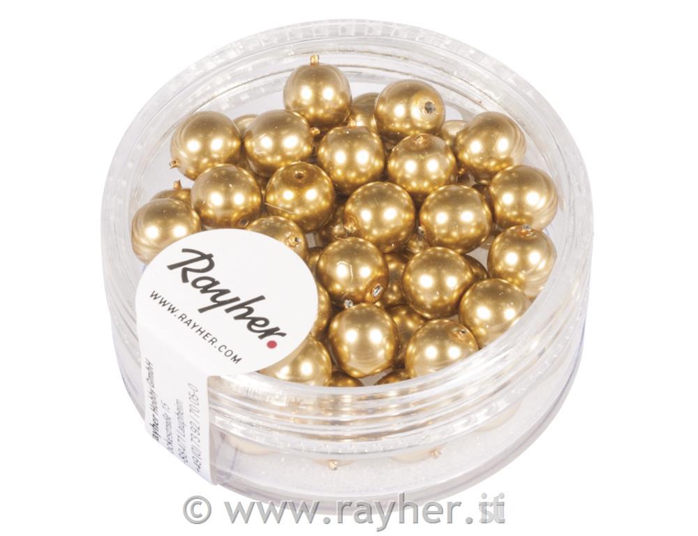 Renaissance glass wax beads, 6mm o, gold, box 45pcs