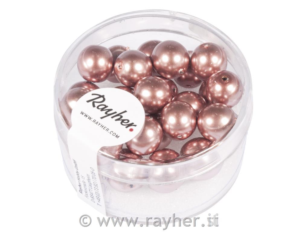 Perle cerate vetro rinascimentali, 8mm o, rosa antico, scatolina 25pz
