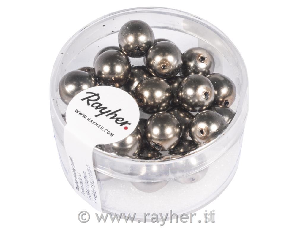 Renaissance glass wax beads, 8mm o, taupe, box 25pcs