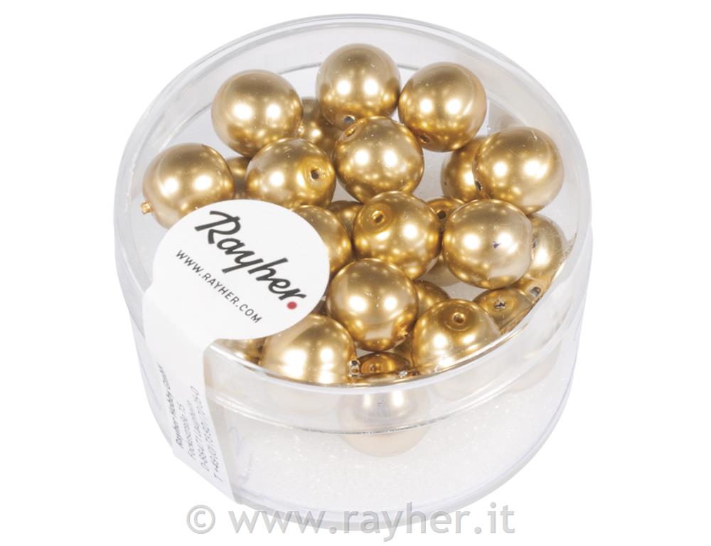 Renaissance glass wax beads, 8mm o, gold, box 25pcs