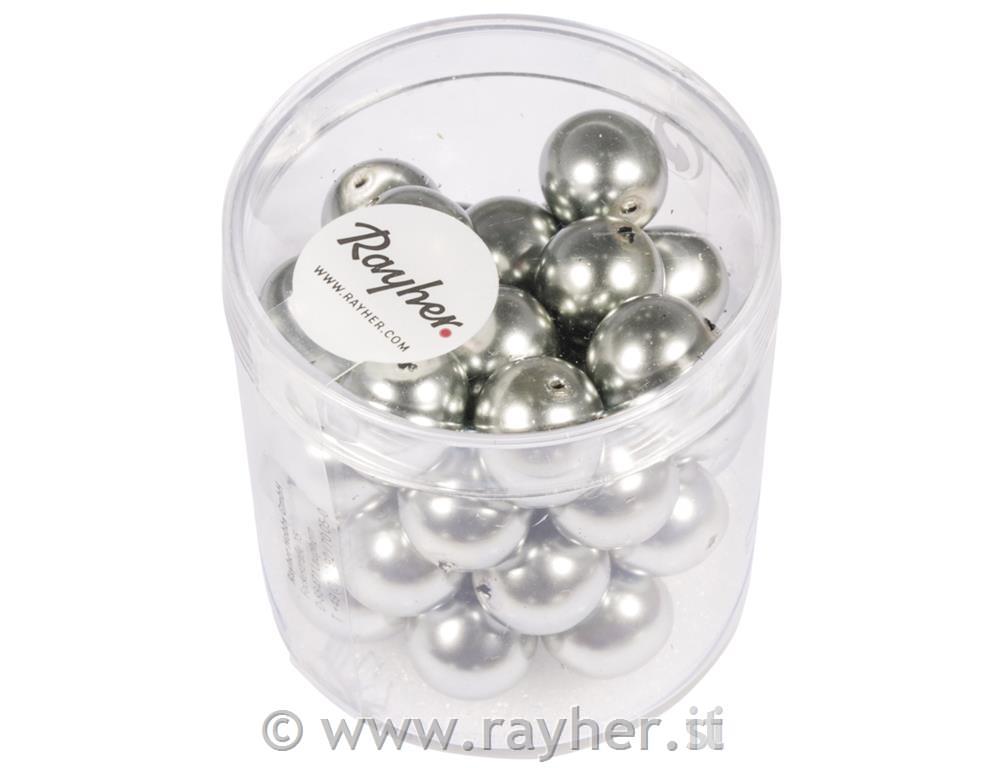 Renaissance glass wax beads, 10mm o, oxidized silver, box 35pcs