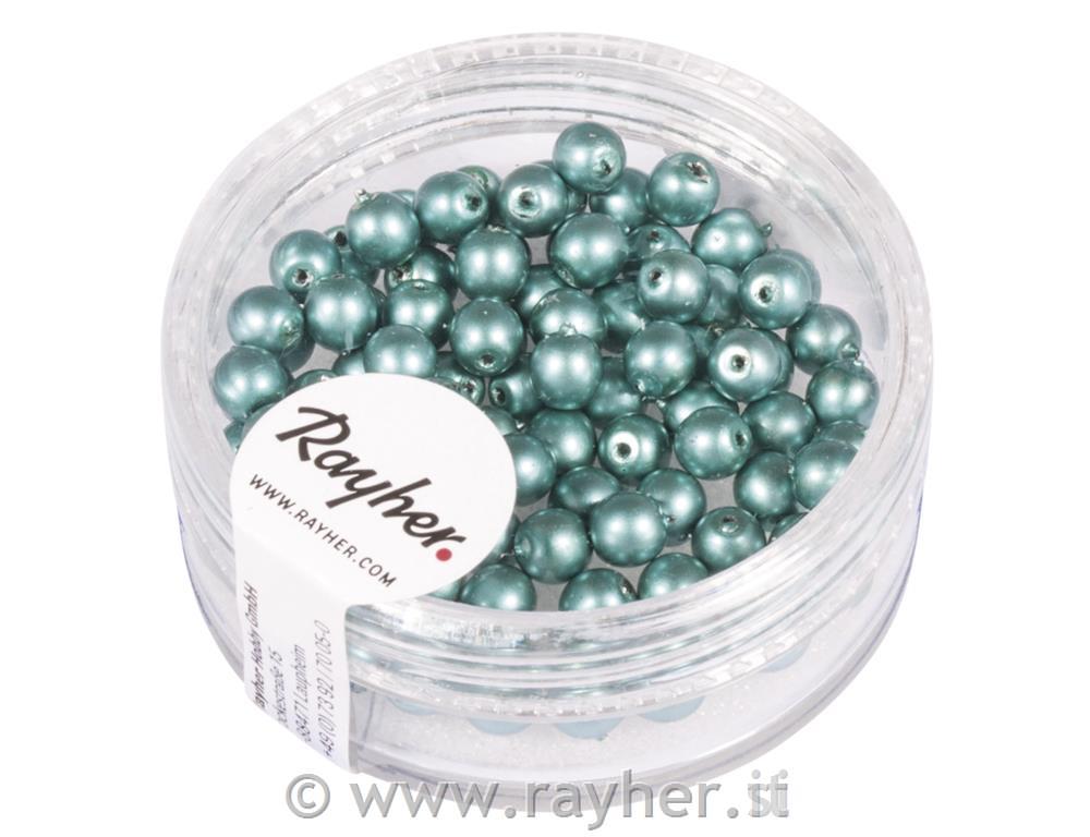 Renaissance glass wax beads, matt, 4mm o, blue green, box 85pcs