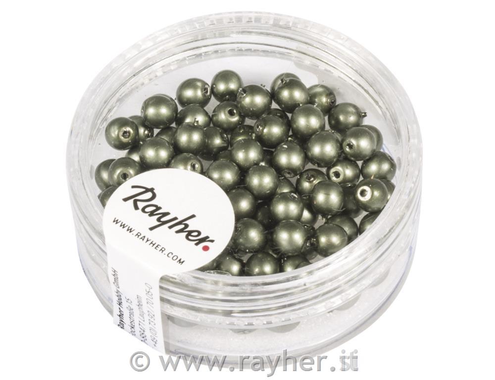 Perle cerate vetro rinasciment., opache,, olivo antico, scatolina 85pz