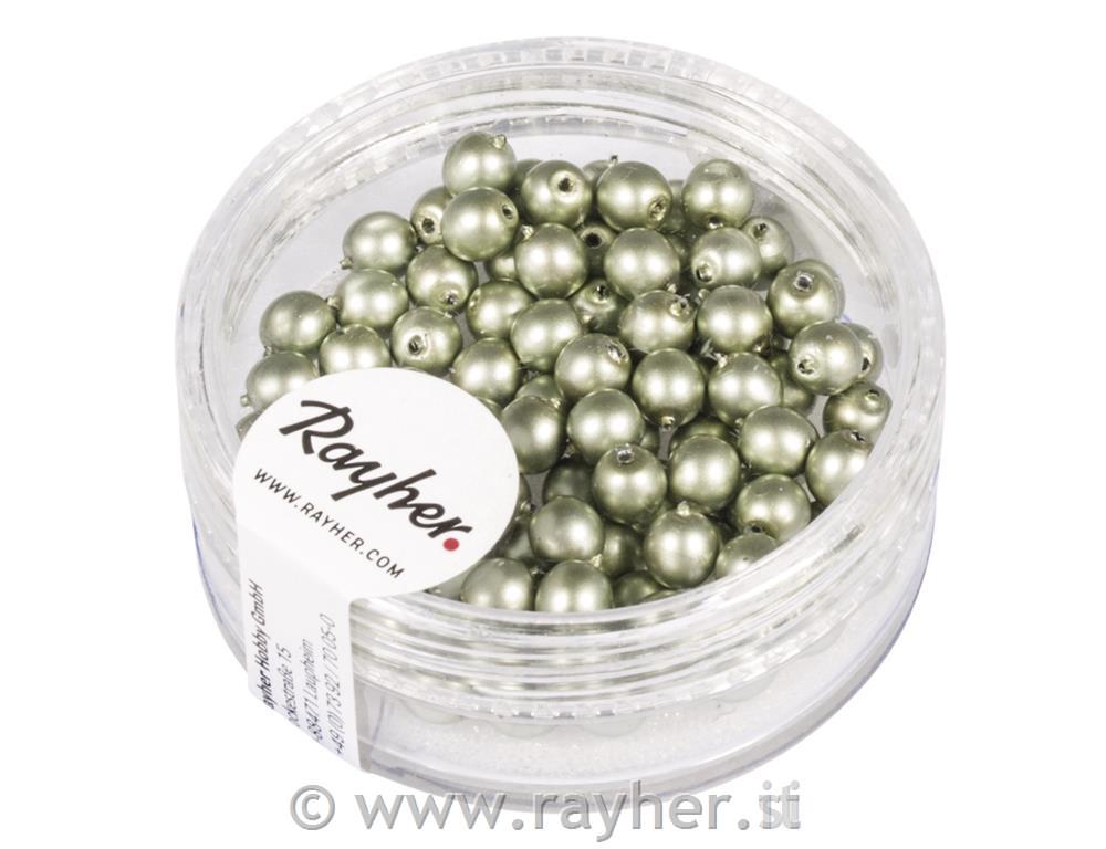 Perle steklene Renaissance mat, 4mm, srebrno olivne, 85 kos