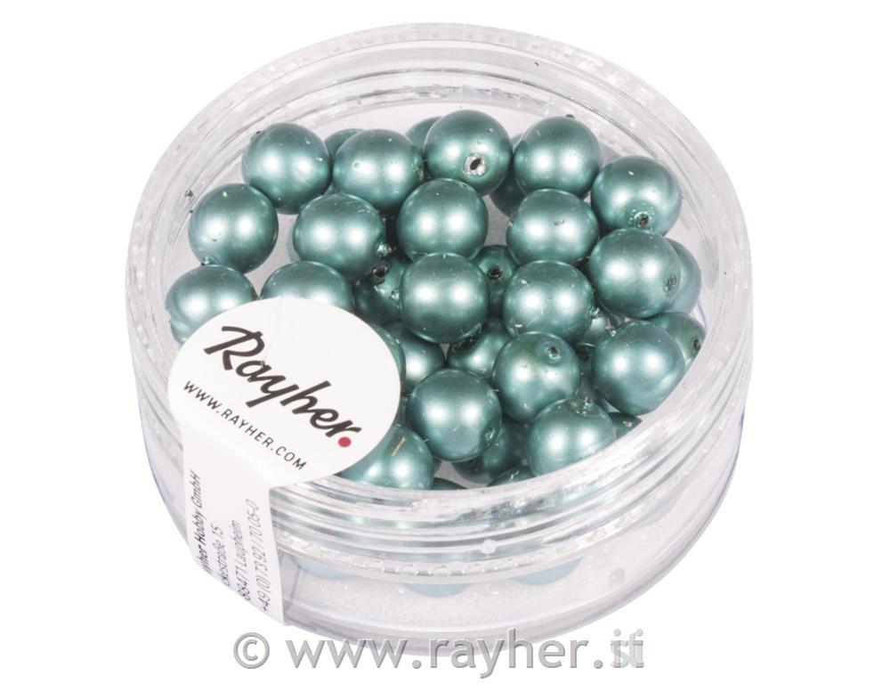 Perle cerate vetro rinasciment., opache,, blu verde, scatolina 45pz