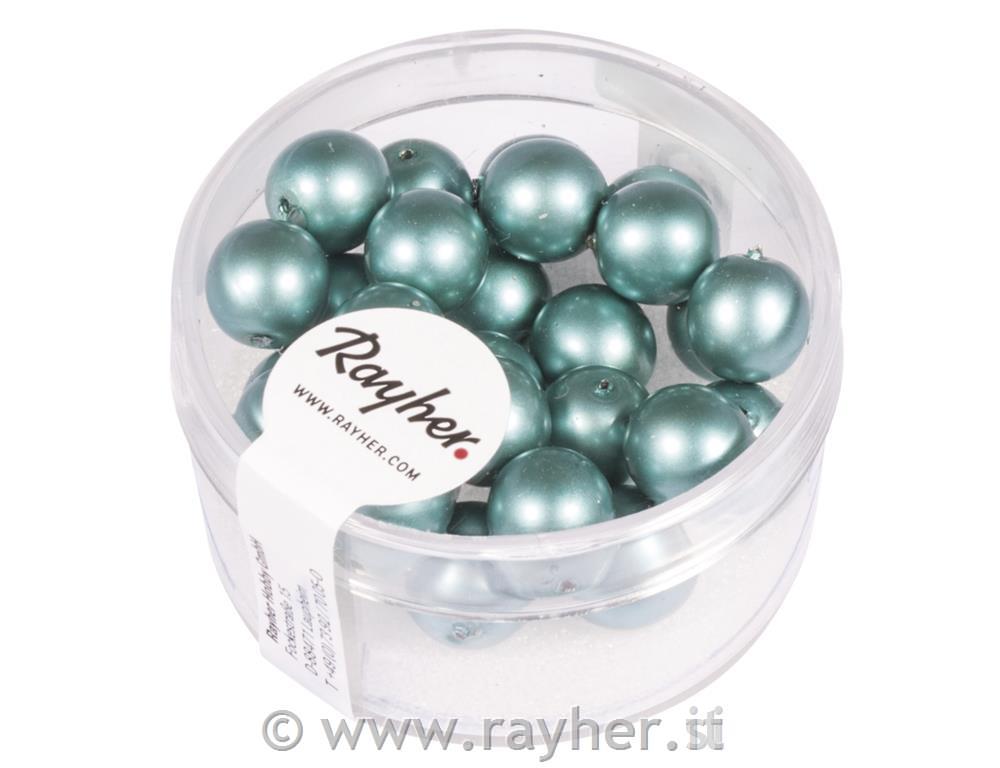 Renaissance glass wax beads, matt, 8mm o, blue green, box 25pcs