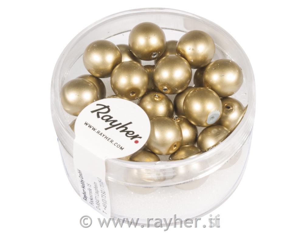 Perle cerate vetro rinasciment., opache,, oro, scatolina 25pz