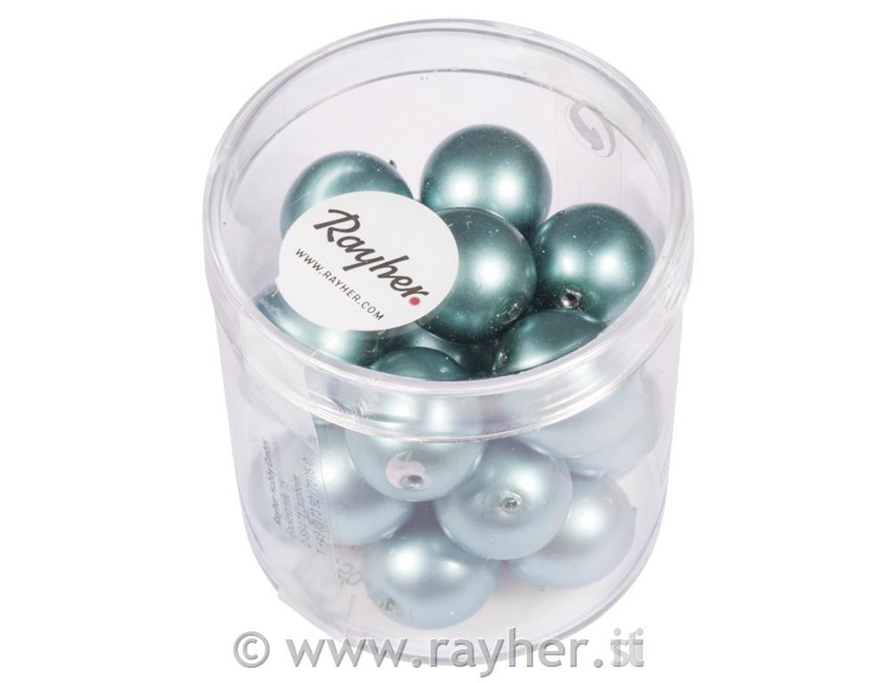 Perle cerate vetro rinascimentali, 12mm, blu verde, scatolina 21pz