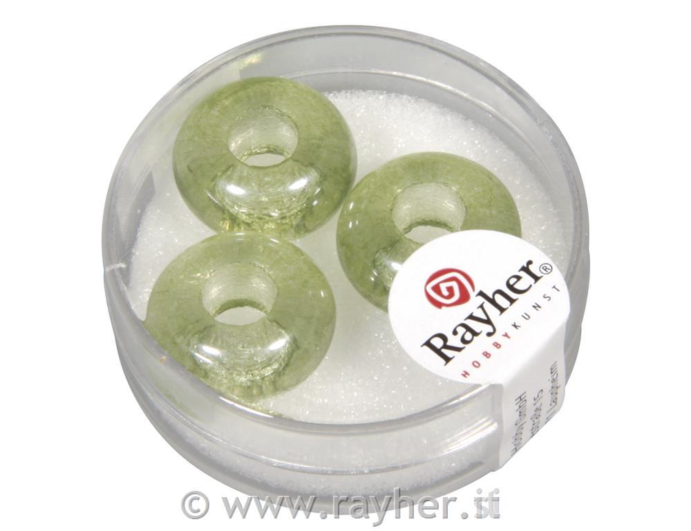 Perlina v foro grande"Magic Flair",16mmoforo 6mm o, trasparente, scat. 3pzverde menta