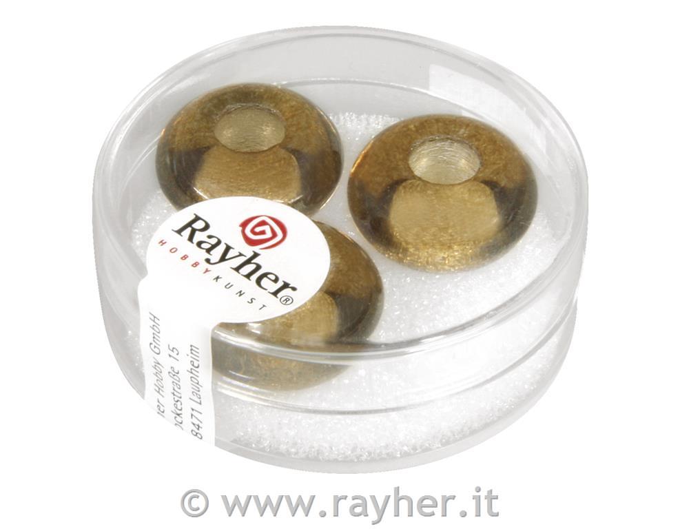 Perlina v foro grande"Magic Flair",16mmoforo 6mm o, trasparente, scat. 3pzcaramello