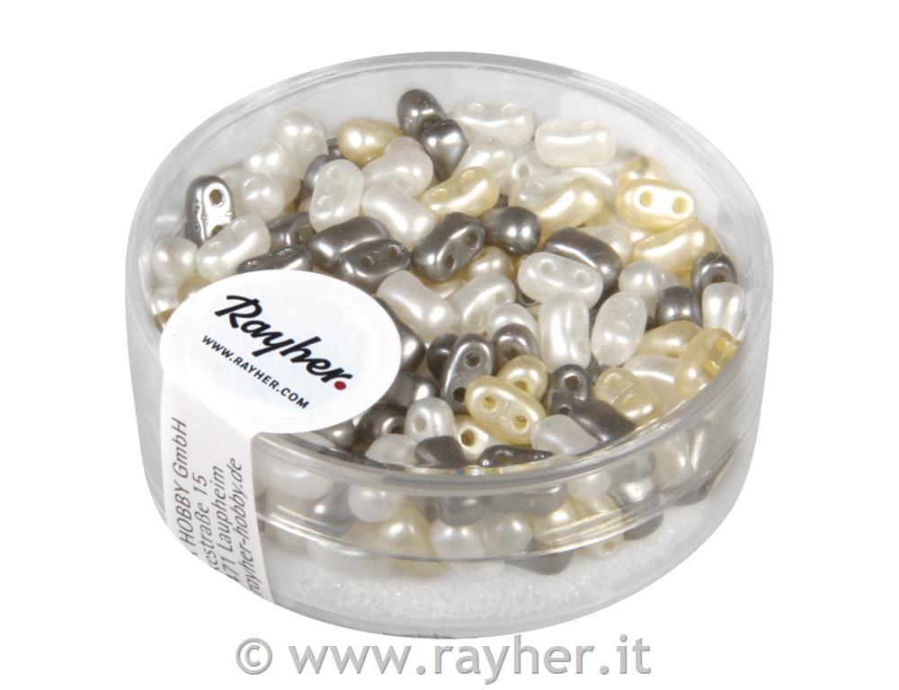 Perle z dvojno luknjo mešane, bele, 3x5mm,12g