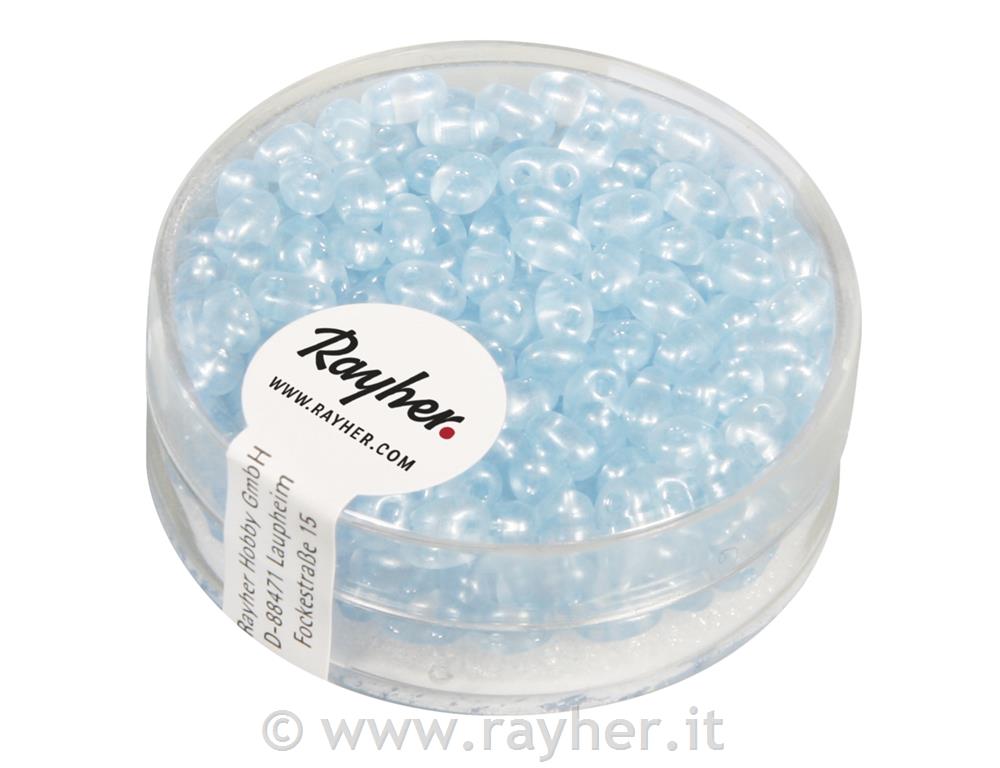 Twin-Rocailles c. foro doppio2,5x5mm, trasp.eff.perla, scat. 14gblu luce