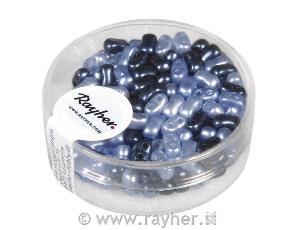 Perle z dvojno luknjo mešane, modre, 3x5mm,12g