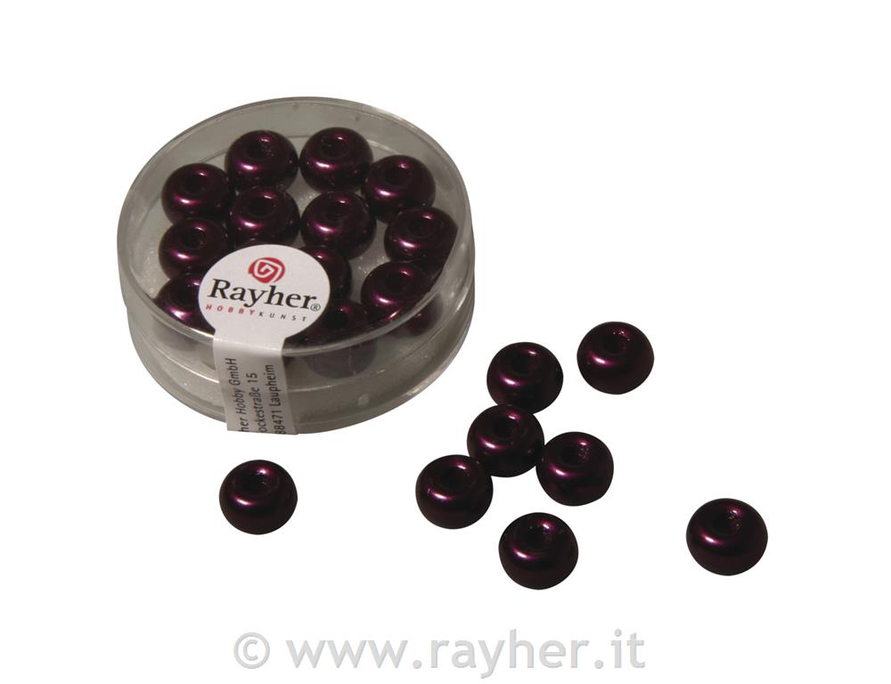 Glass bead with big hole, waxed, 9mm , plum, hole 3mm, box 14pc