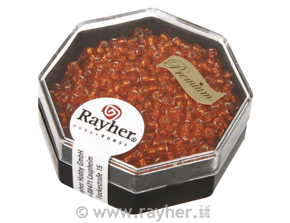 Rocailles-Premium, 2,2 mm ocon interno argentatoarancione capri, scatola 8g