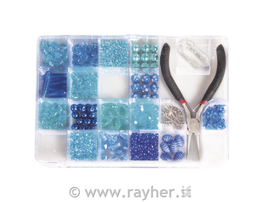 Perle set s kleščami, modre 180g 20x13,5 cm