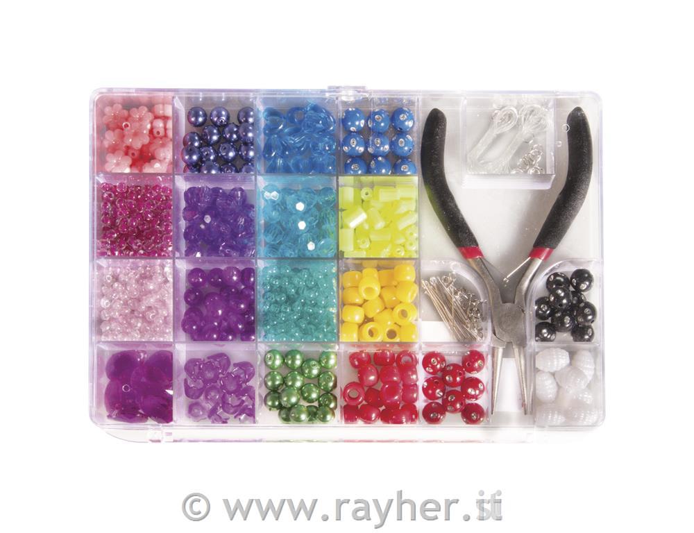 Box perle con pinza20x13,5cm, colori e misure misti, boxvariopinto, 170g
