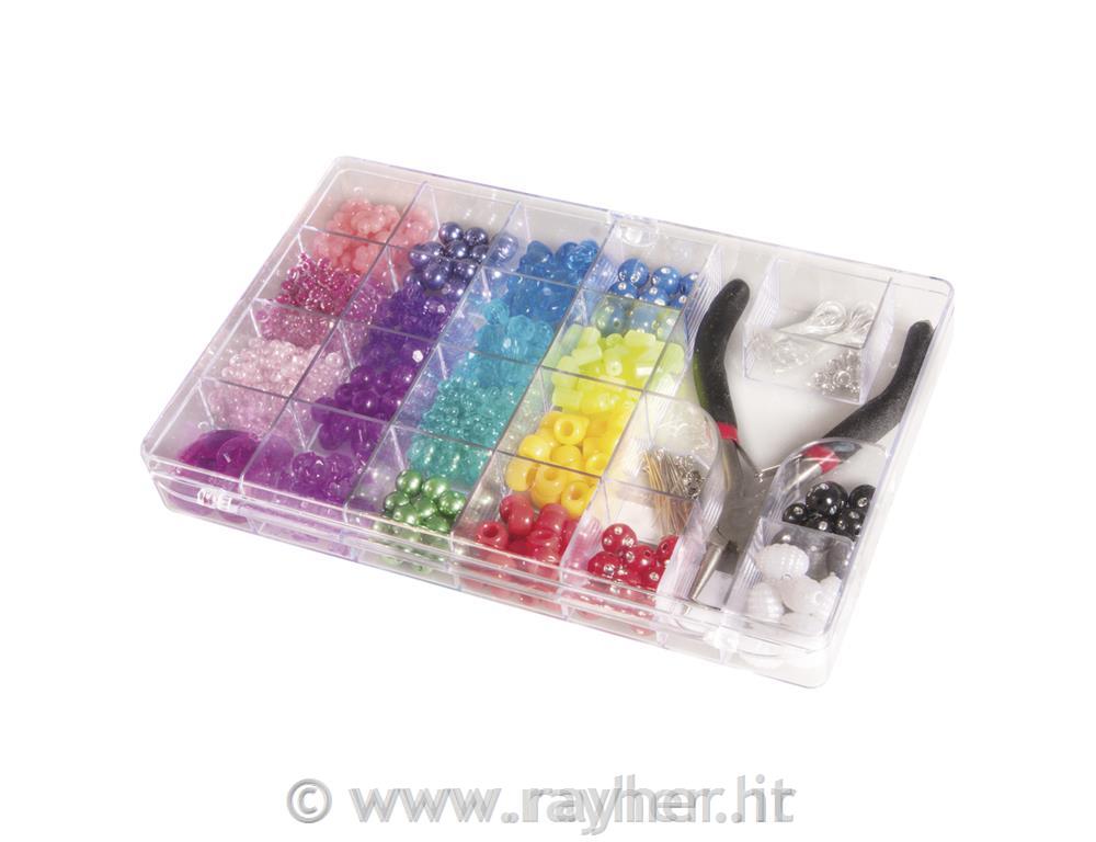 Box perle con pinza20x13,5cm, colori e misure misti, boxvariopinto, 170g