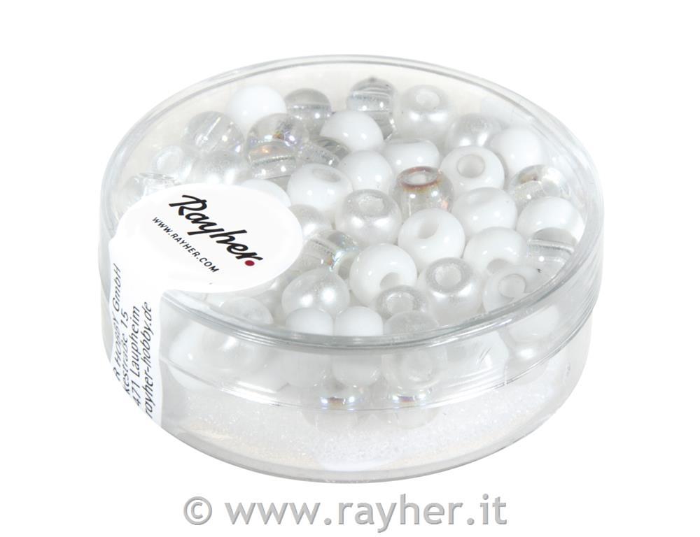 Perle steklene, 5,5 mm beli toni 80 kosov