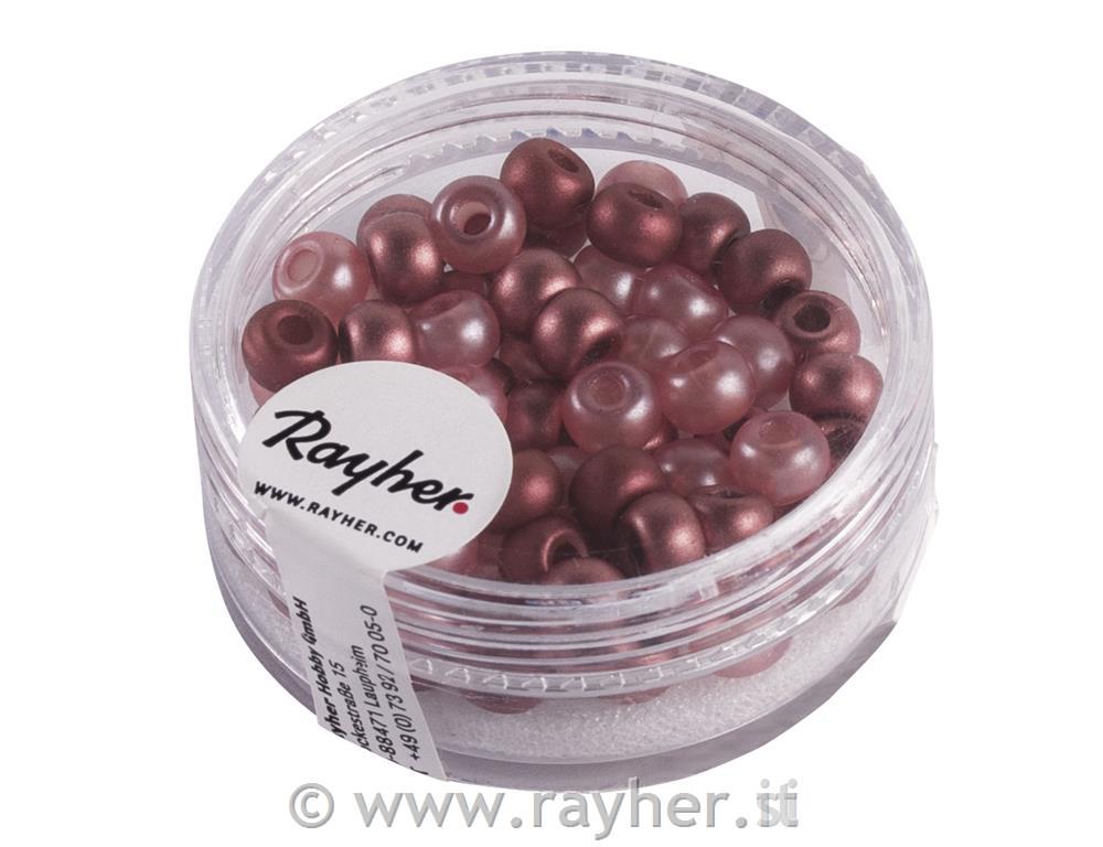 Rocailles-mix with big hole, with, 5.5mm, coral shades, Hole, o2mm, box 80pc