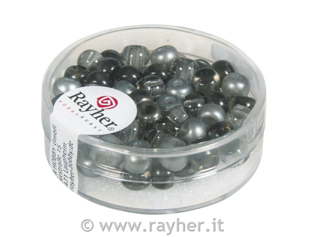Misto rocaille con foro grande, 5,5mm oforo o2mm, scatolina 80pztonalita grigio