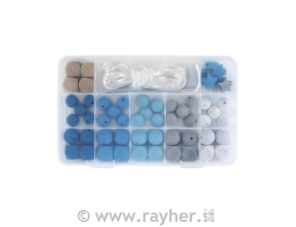 Silicone beads boxlight blue61-piece, incl.thread string, box