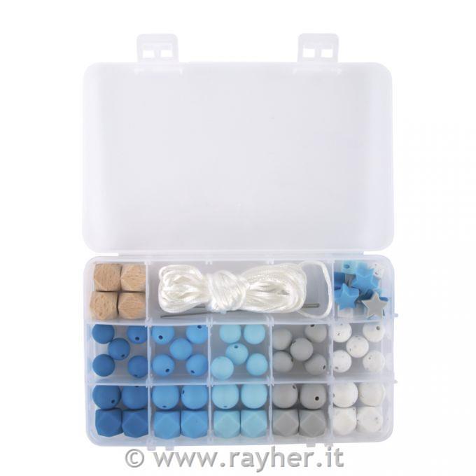 Silicone beads boxlight blue61-piece, incl.thread string, box
