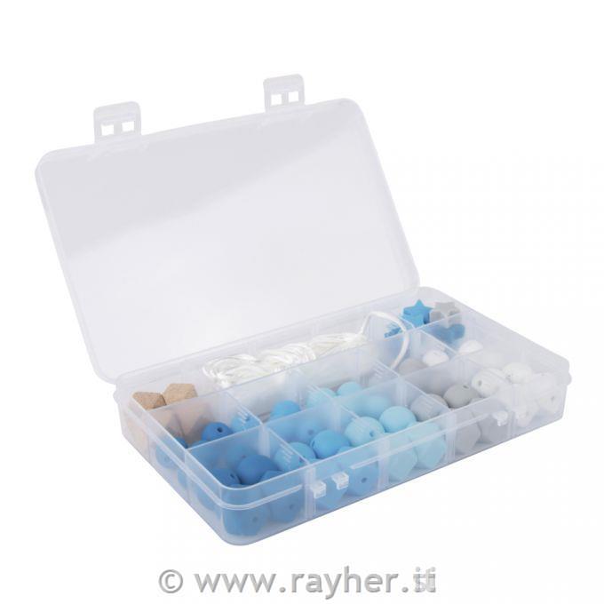 Silicone beads boxlight blue61-piece, incl.thread string, box