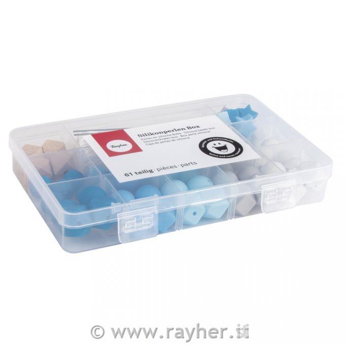 Silicone beads boxlight blue61-piece, incl.thread string, box
