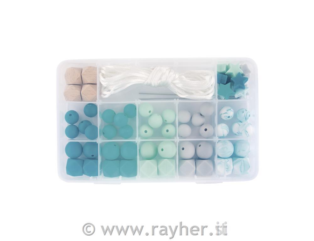 Silicone beads boxmint green61-piece, incl.thread string, box