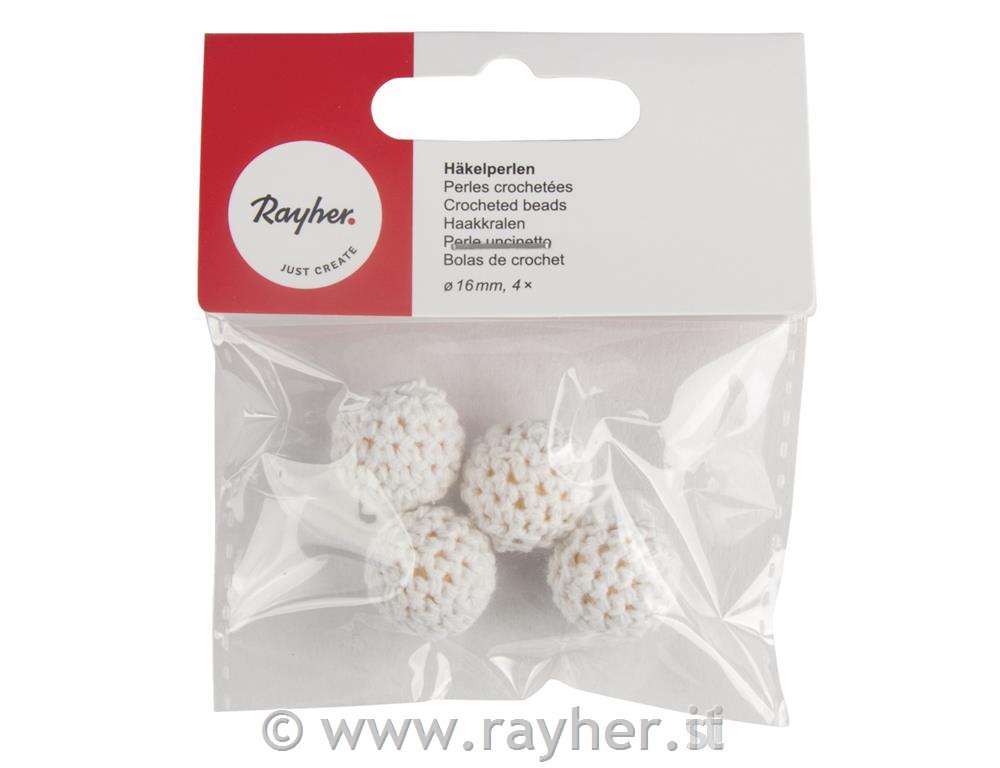 Perle uncinetto, 16mm , bianco neve, bus.blis. 4pz