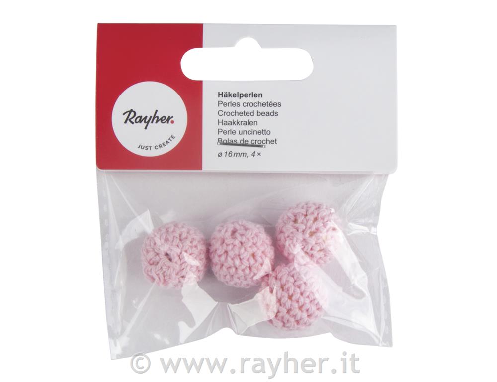 Crocheted beads, 16mm opale-pinktab-bag 4pcs