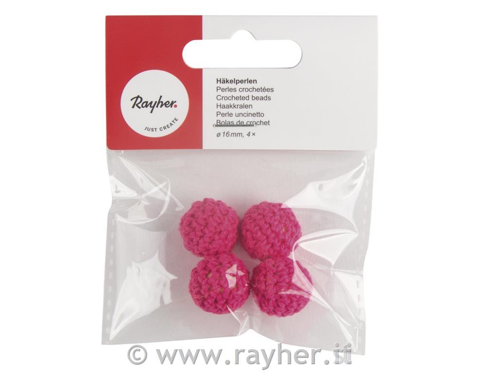 Crocheted beads, 16mm opinktab-bag 4pcs